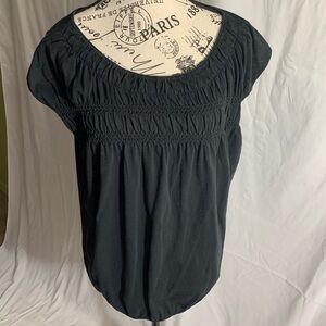 LOFT Black Smocked Relaxed Blouse